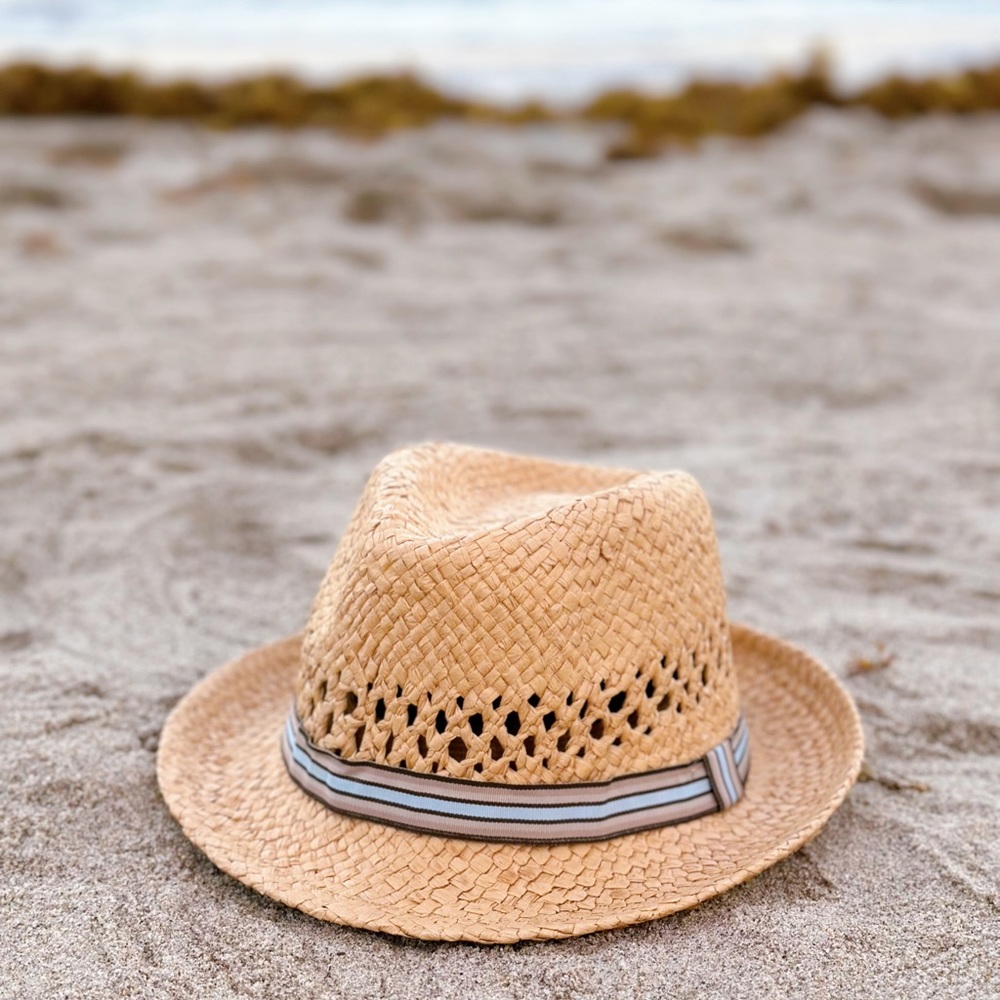 Caramel Blue Band Summer Fedora Hat